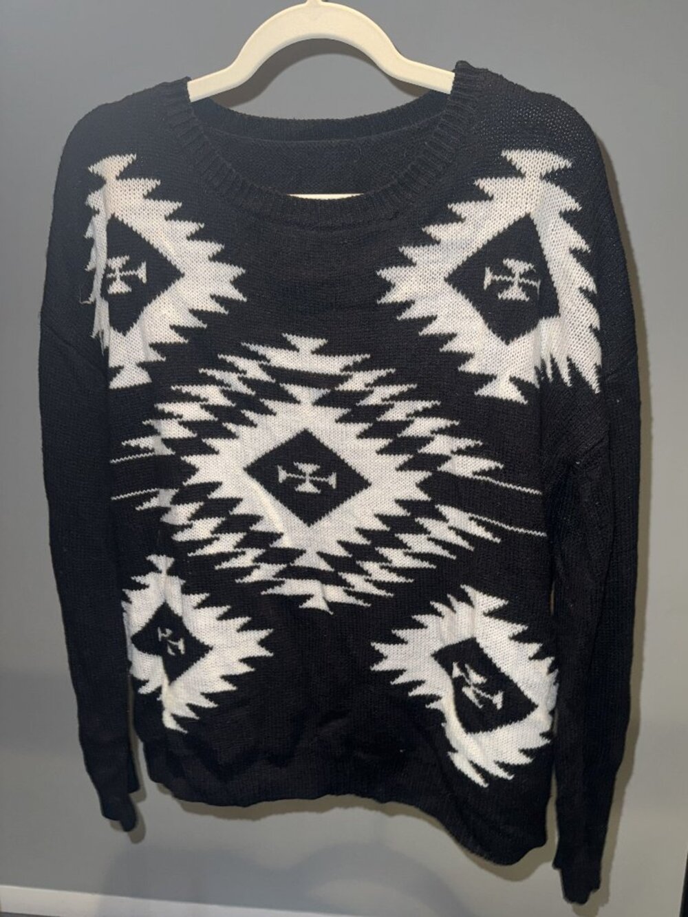 Black & Cream Southwestern Geometric Oversized Knit Sweater Women’s XL